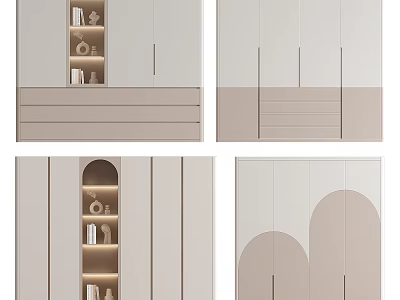 Modern Wardrobe Interior Design With Beige Open Shelves Drawers And Curved Details 3d model