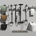 Stylish Bathroom Fixture Set With Wall Hung Toilets Shower Systems Towel Rack Slippers And Mat