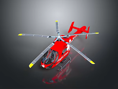 Red Space Mission Helicopter Featuring Yellow Gray Rotors And Red Fuselage Design 3d model