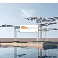 Modern Canopy Like Structures Over Water With Reflections And Open Sky 3d model