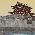 Ancient Architecture With Multi Tiered Tower City Wall Inscription Board And Surrounding Moat