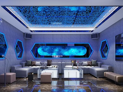 Modern KTV Room With Blue Starry Ceiling And Sofas 3d model