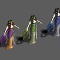 Classical Women in Colorful Flowing Robes with Leaf Wreath Headpieces Standing in Different Poses