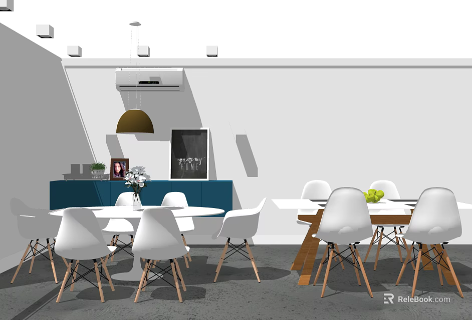 Modern Dining Table Set With White Chairs And Wooden Tables For Home Dining Area 3d model 