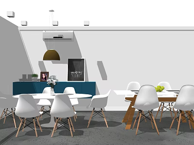 Modern Dining Table Set With White Chairs And Wooden Tables For Home Dining Area 3d model