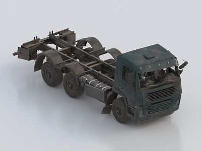 Dark Blue Functional Truck Chassis With Multiple Wheels And Frame Structure 3d model
