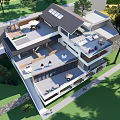 Contemporary Guesthouse Building With Expansive Glass Windows Balconies Staircase And Greenery