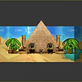 Scenic Ancient Desert Landscape With Pyramid Palm Trees Sandy Path And Greenery