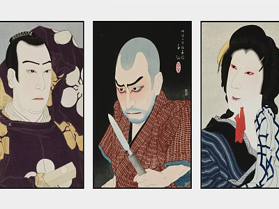 Traditional Japanese Ukiyo e Art Portraits Of Historical Kabuki Characters In Costume 3d model