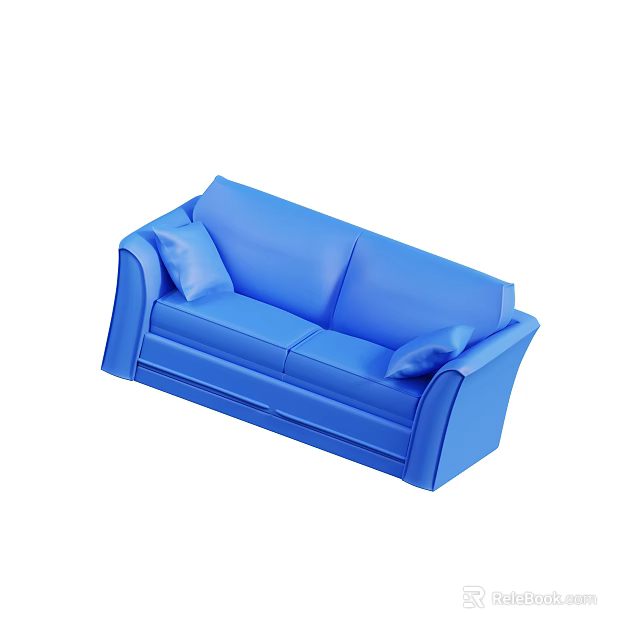 Blue Leather Two-seater Sofa With Modern Design And Comfortable Plush Cushions 3d model 