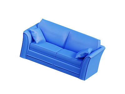 Blue Leather Two-seater Sofa With Modern Design And Comfortable Plush Cushions 3d model