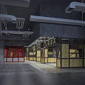 Industrial Style Shopping Mall Lobby With Exposed Pipes Metal Structures And Loft Signage