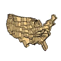 Wooden USA Map Shaped Bookcase With Divided Compartments For Home Decor And Storage
