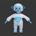 Game Cartoon Character With White Body Blue Horns Face Heart Shaped Belly And Blue Limbs