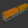 Yellow Two Section Cargo Trailer With Multiple Wheels On Flatbed Platform