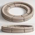Modern Unique-shaped Sofa With Circular Ring Design And Light Beige Fabric Upholstery 3d model