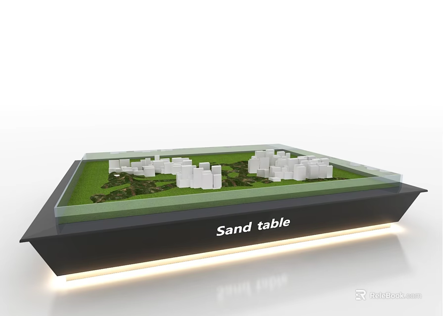 Commercial Sand Table With Building Models Green Base And Illuminated 3d model 