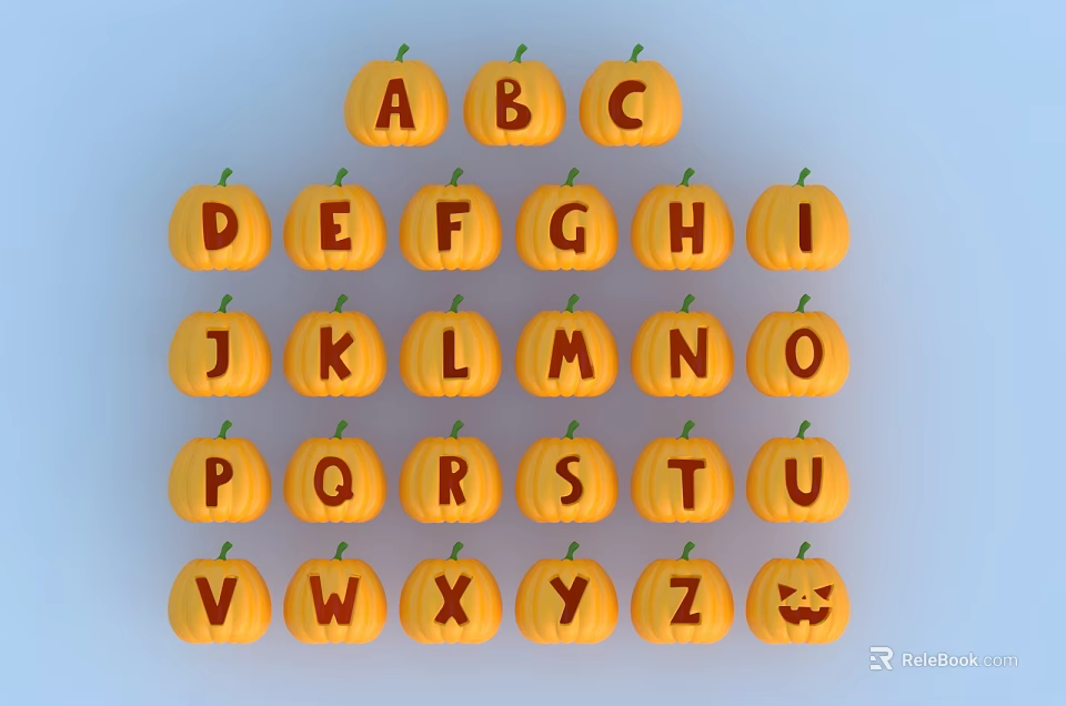 Pumpkin Shaped Inflatable Letters A to Z With Smiling Face Design 3d model