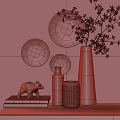 Modern Decorative Ornament Set with Black White Geometric Wall Plates Vase Plants and Bear Figurine