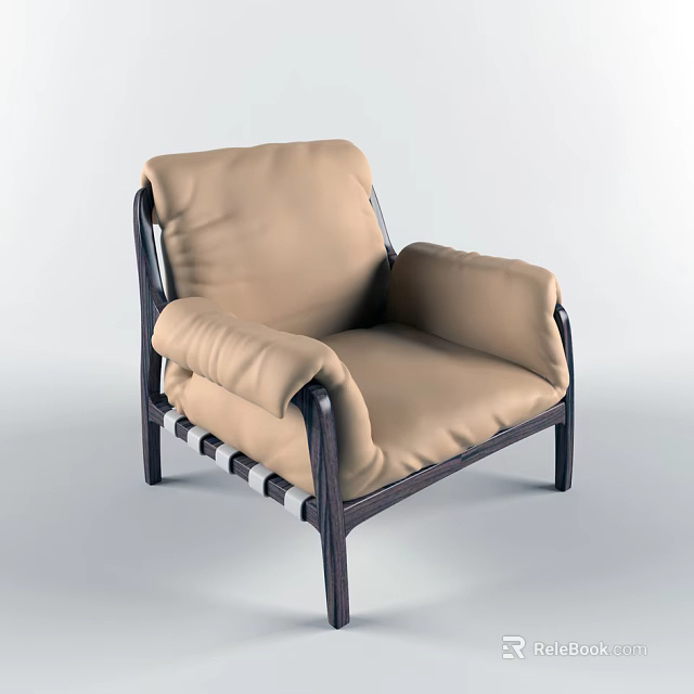 Modern Single Sofa With Beige Upholstery And Dark Metal Frame Design 3d model 