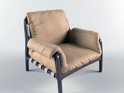 Modern Single Sofa With Beige Upholstery And Dark Metal Frame Design 3d model