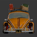 Vintage Orange Volkswagen Beetle With Roof Rack Carrying Colorful Luggage Boxes