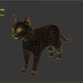 Black Cat Standing With Yellow Eyes And Shiny Fur Against Gray Background