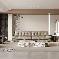 Modern Living Room Interior With Leather Sofa Marble Coffee Table And Floor Lamp