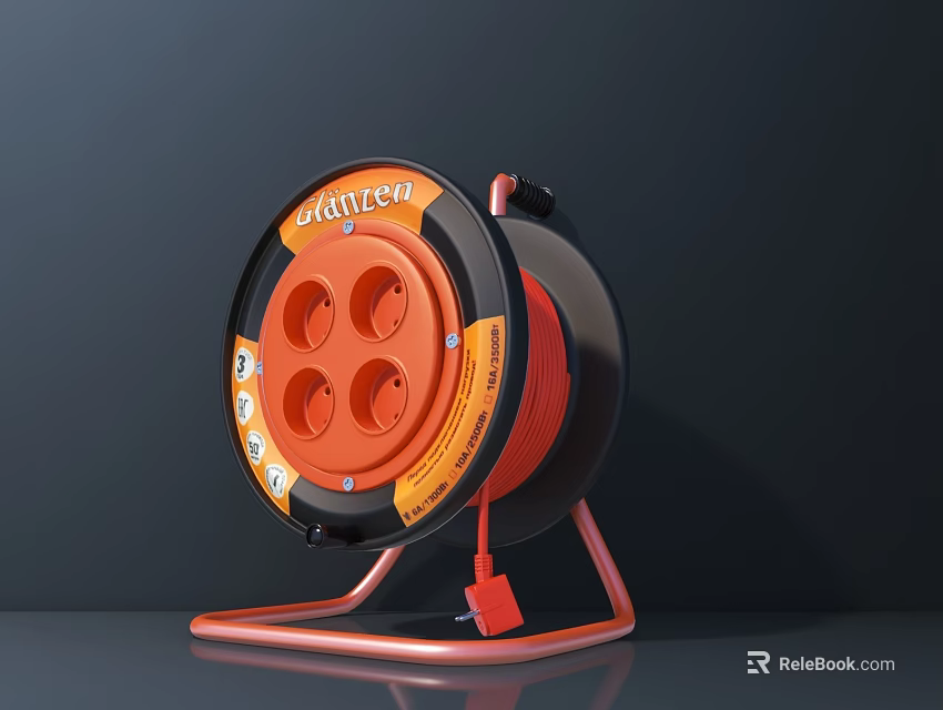 SATICON Industrial Cable Reel Orange Black Design with Multiple Power Outlets Stable Stand 3d model 