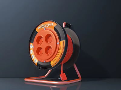 SATICON Industrial Cable Reel Orange Black Design with Multiple Power Outlets Stable Stand 3d model
