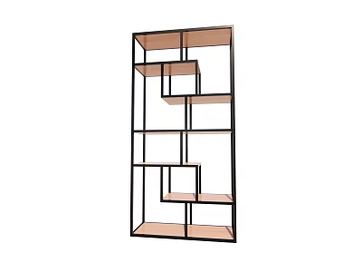 Modern Open Geometric Shelving Unit With Black Frame And Wooden Tiered Compartments 3d model