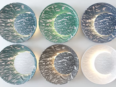 Circular Textured Wall Decor Pieces with Illuminated Glow in Various Colors 3d model