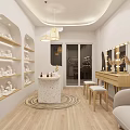 Modern Elegant Boutique Interior Design With Dressing Tables Stools Mirrors And Product Shelves