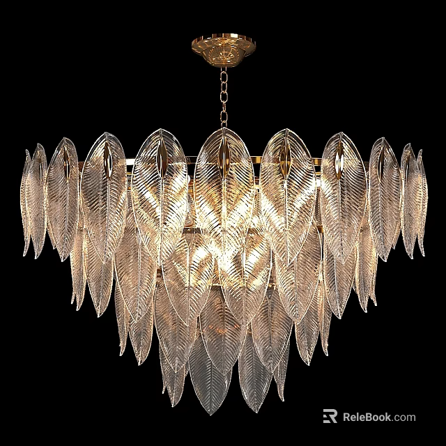 Elegant Crystal Chandelier with Transparent Leaf Shaped Modern Illuminated Design 3d model 