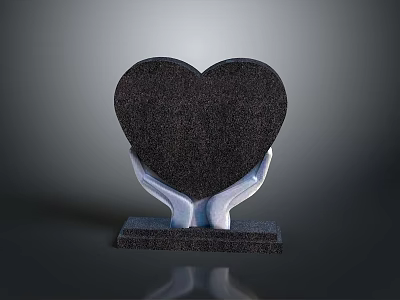Black Heart Shaped Decorative Ornament Held By White Hands On Black Base 3d model