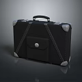 Black Suitcase With Silver Metal Corners Black Straps Small Pocket Metal Buckle And Black Handle