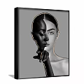 Modern Abstract Portrait Painting With Dual Tone Face And Artistic Hand On Cheek