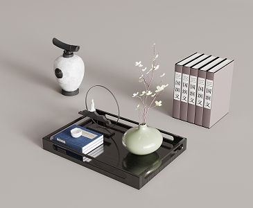 New Chinese Tray Vase Book Ornaments 3d model