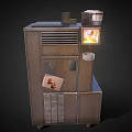 Modern Beverage Dispenser With Multiple Syrup Containers Dispensing Taps And Storage Cabinet