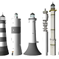 Garden Ornaments Lighthouse Models With Various White Gray Striped Spiral And Cylindrical Shapes