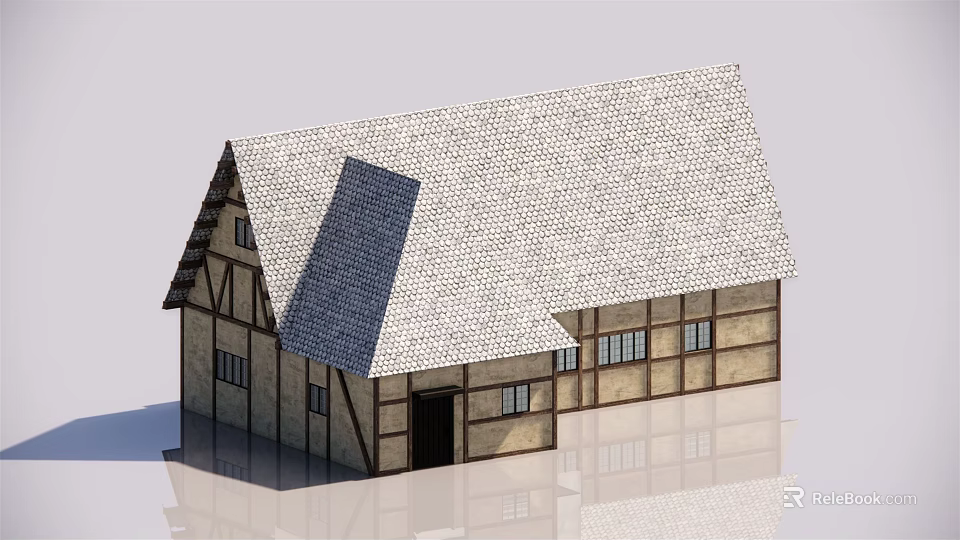 Traditional Timber Framed House Exterior With Tiled Roof And Classic Architecture Design 3d model 