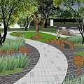 Modern Garden Landscape Design With Glass Facade Trees Pool And Paved Square 3d model