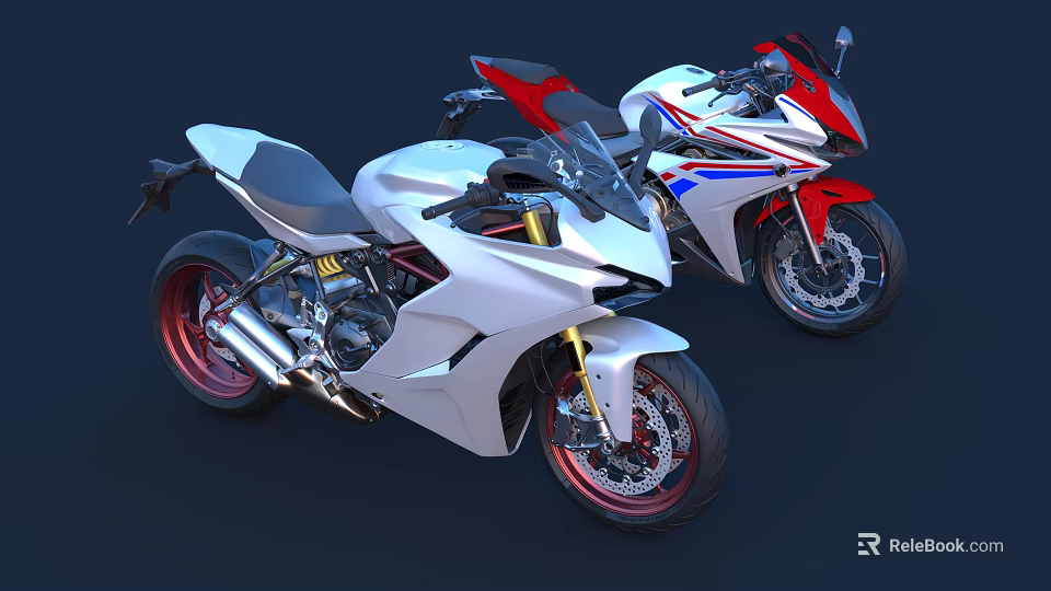 High Performance Sport Motorcycles With White And Red White Blue Livery And Stylish Red Rims 3d model 
