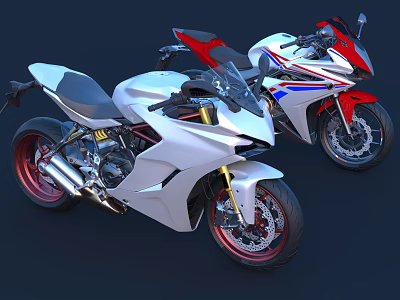 High Performance Sport Motorcycles With White And Red White Blue Livery And Stylish Red Rims 3d model