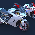 High Performance Sport Motorcycles With White And Red White Blue Livery And Stylish Red Rims