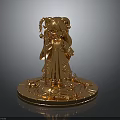 Golden 3D Statue Of Female Character In Traditional Dress With Circular Base And Intricate Patterns