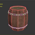 Vintage Wooden Barrel With Red Metal Hoops For Home Decor Use