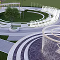 Modern Circular Park Landscape With Green Lawn Walking Paths Benches And Trees