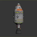 Futuristic Cone Shaped Space Probe With Orange Gray Body Blue Window And Warning Stripes