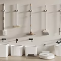 Bathroom Cleaning Tools And White Sanitary Ware With Wall Mounted Mops And Brushes 3d model